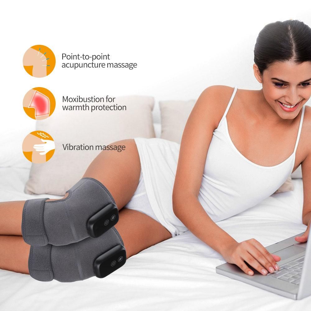 Wireless Heated Knee Massager for Joint Pain Relief Arthritis Cramps Meniscus Pain Electric Vibration Knee Brace Wrap with 3 Adjustable Heat Patterns Intensity Red Light