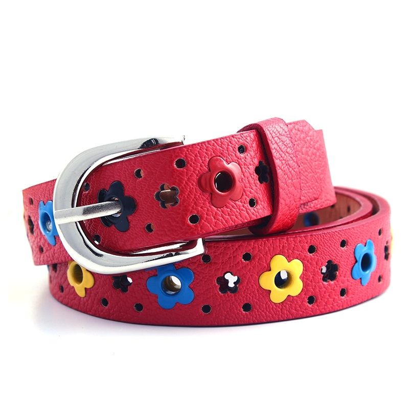 Flowers Pattern Hollow PU Leather Belt For Children(Red)