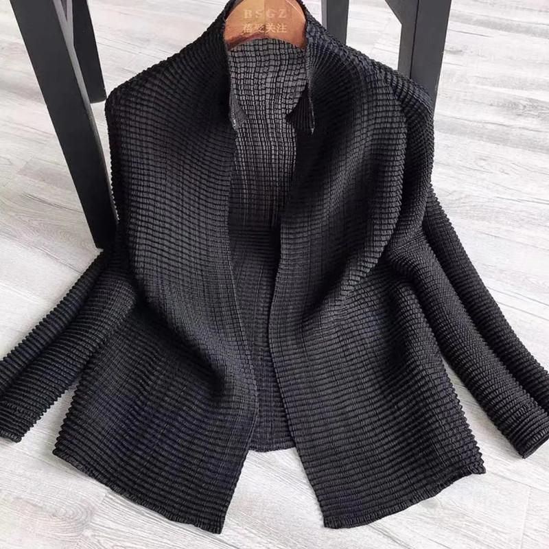 Pleated Cardigan Women Solid Color Non-Button Short Coat Female Spring Summer Fashion Long Sleeve Sun Protection Clothing