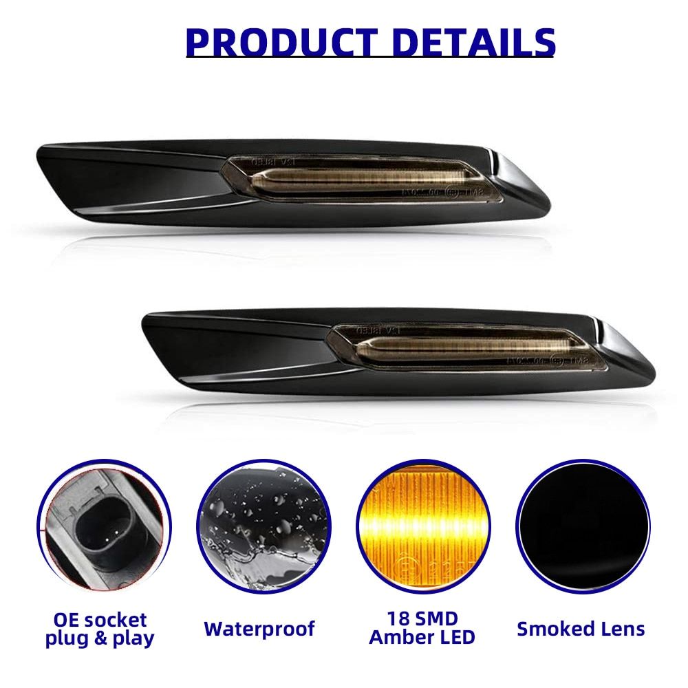 2pc Dynamic Amber 12V LED Side Marker Light Turn Signal Lamp For BMW 1 3 5 Series F30 E90 E91 E92 E93 E46 E60 E61 BMW F10 Style Dynamic Amber