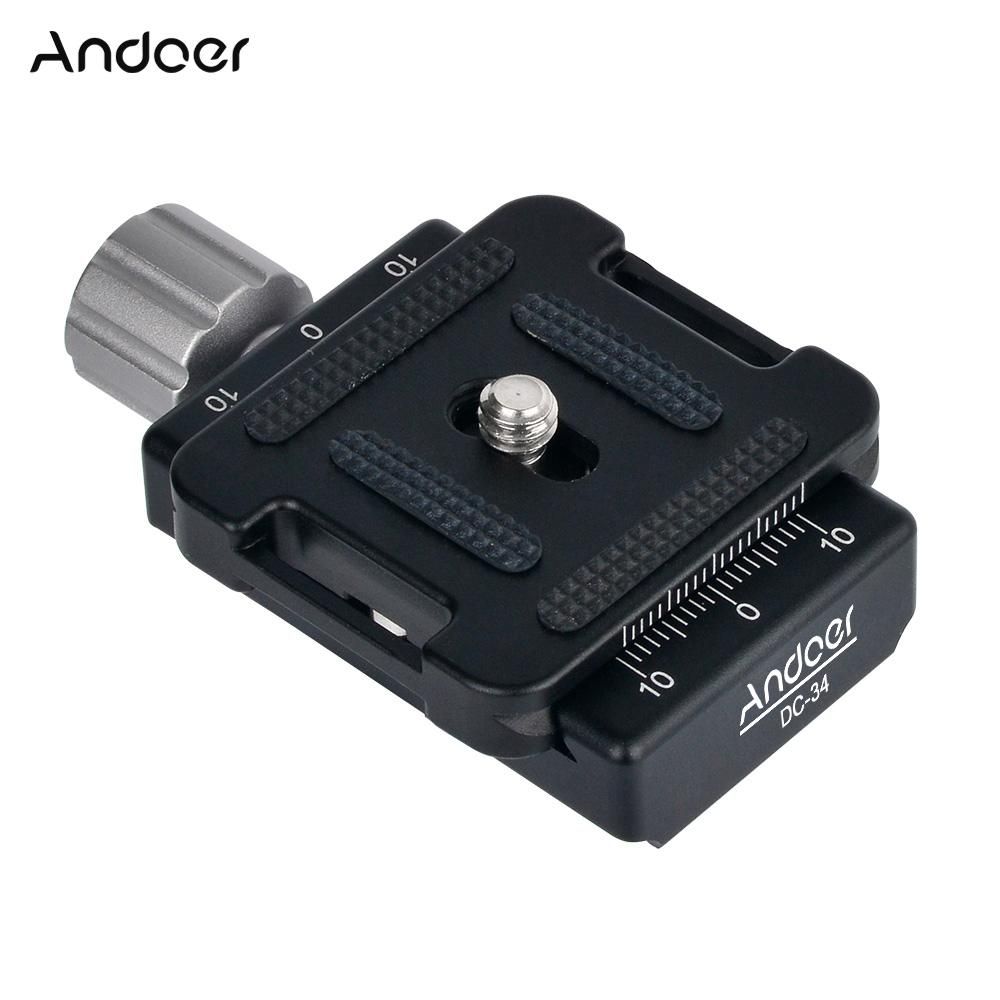 Andoer DC-34 Quick Release Plate Clamp Adapter with One Quick Release Plate 1/4" Screw for Arca-Swiss AS Standard QR Tripod Head