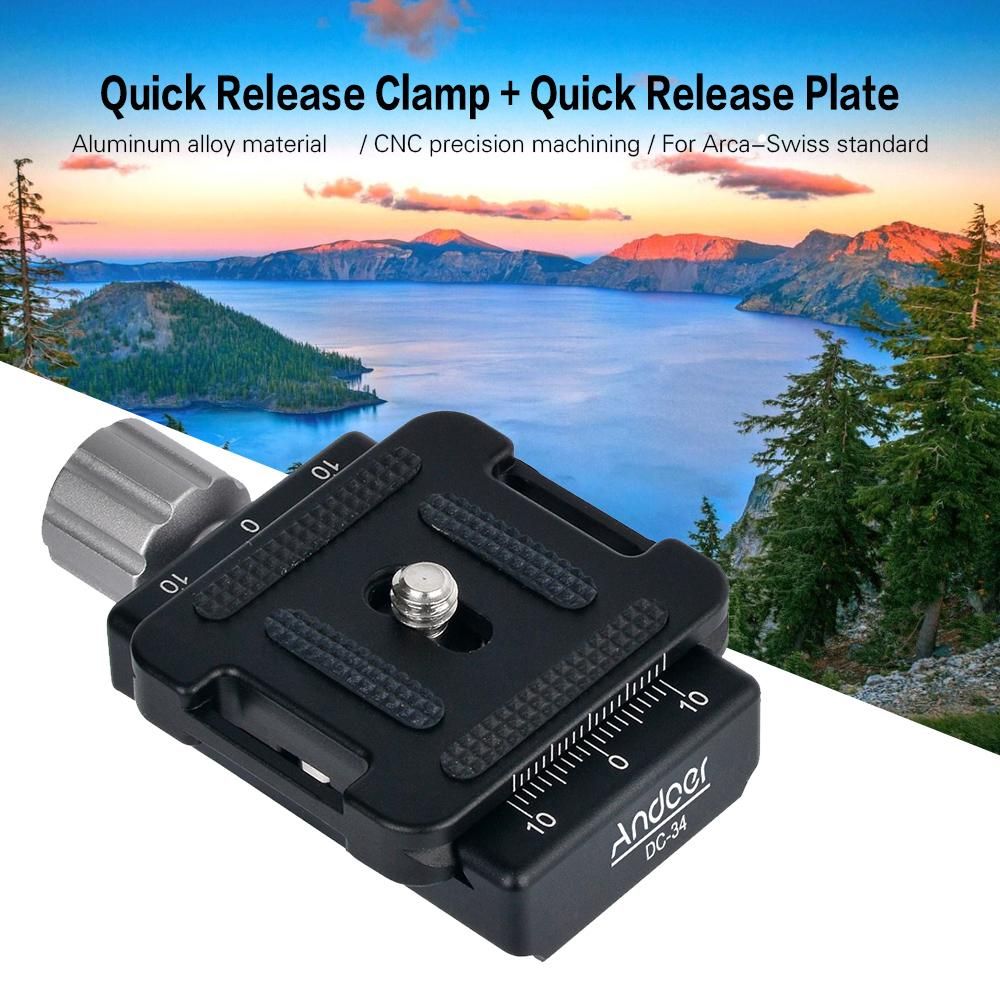 Andoer DC-34 Quick Release Plate Clamp Adapter with One Quick Release Plate 1/4" Screw for Arca-Swiss AS Standard QR Tripod Head
