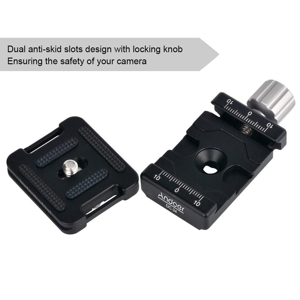Andoer DC-34 Quick Release Plate Clamp Adapter with One Quick Release Plate 1/4" Screw for Arca-Swiss AS Standard QR Tripod Head