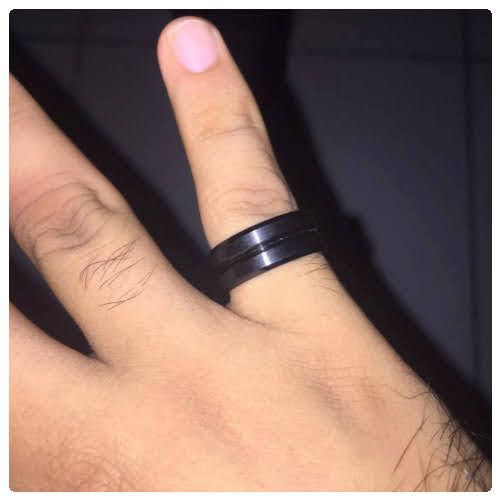 Unisex Black Colour Beveled Middle Grooved Frosted Stainless Steel Ring