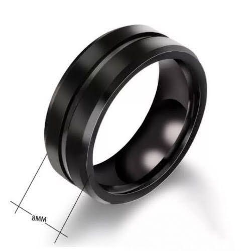 Unisex Black Colour Beveled Middle Grooved Frosted Stainless Steel Ring