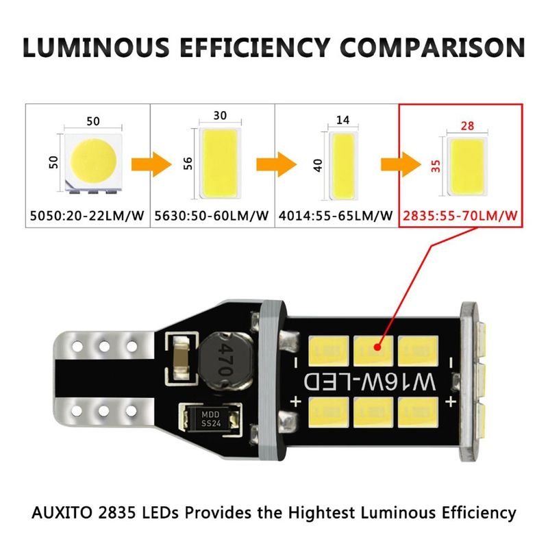 10Pcs W16W LED T15 Canbus Car Truck Vehicle Backup-White
