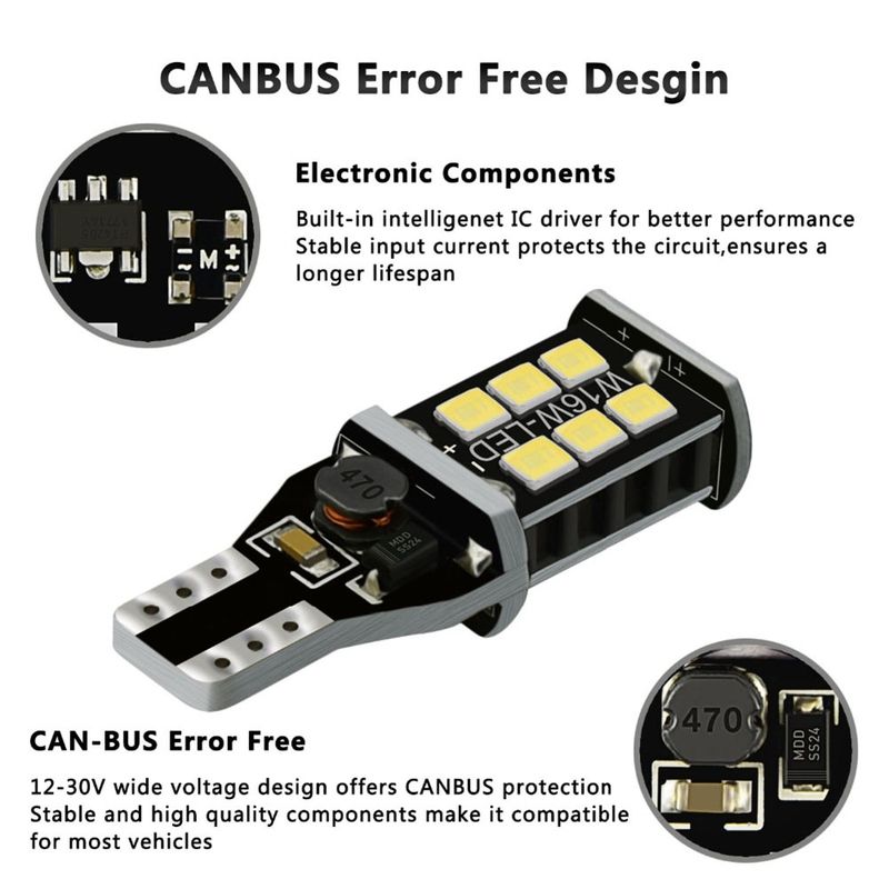 10Pcs W16W LED T15 Canbus Car Truck Vehicle Backup-White
