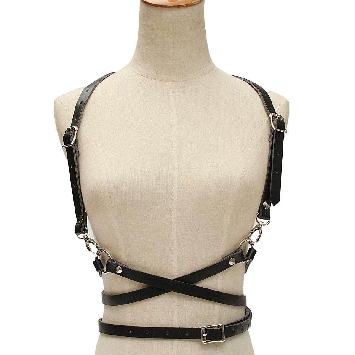 Harness Gothic Lolita Woman Body Corset Faux Handmade Leather Suspenders