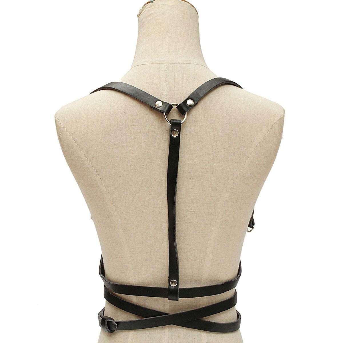 Harness Gothic Lolita Woman Body Corset Faux Handmade Leather Suspenders