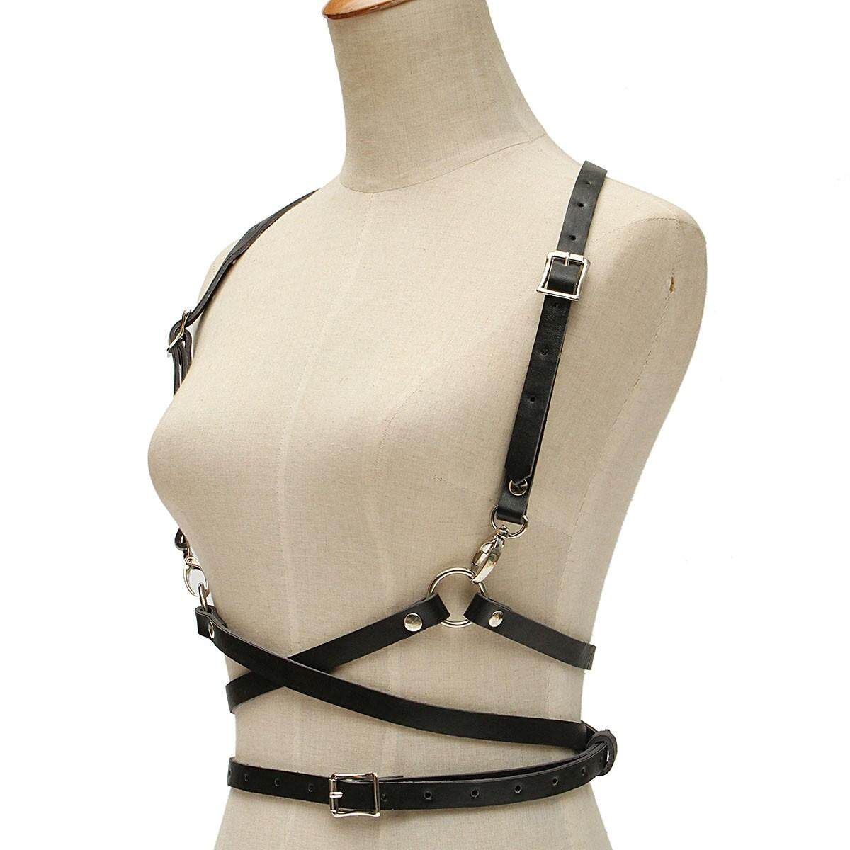 Harness Gothic Lolita Woman Body Corset Faux Handmade Leather Suspenders
