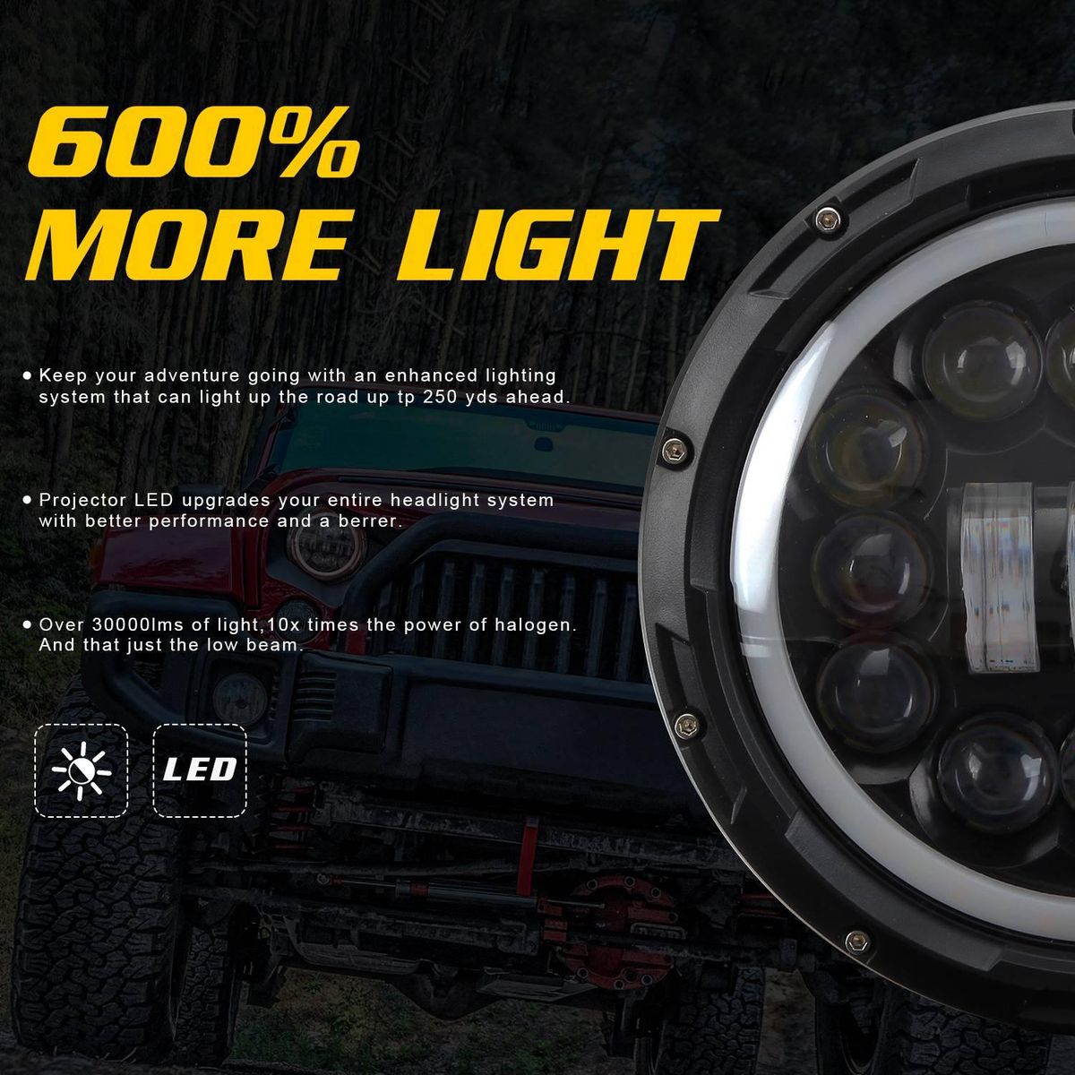 H4 400W 7Inch LED Head Light Lamp with for Lada Niva Urban 4X4 Suzuki Samurai for Jeep Wrangler Off Road