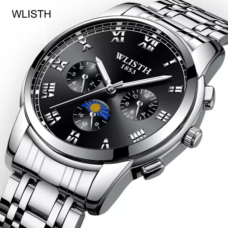 Male Luxury Waterproof Steel Silver Wristwatch
