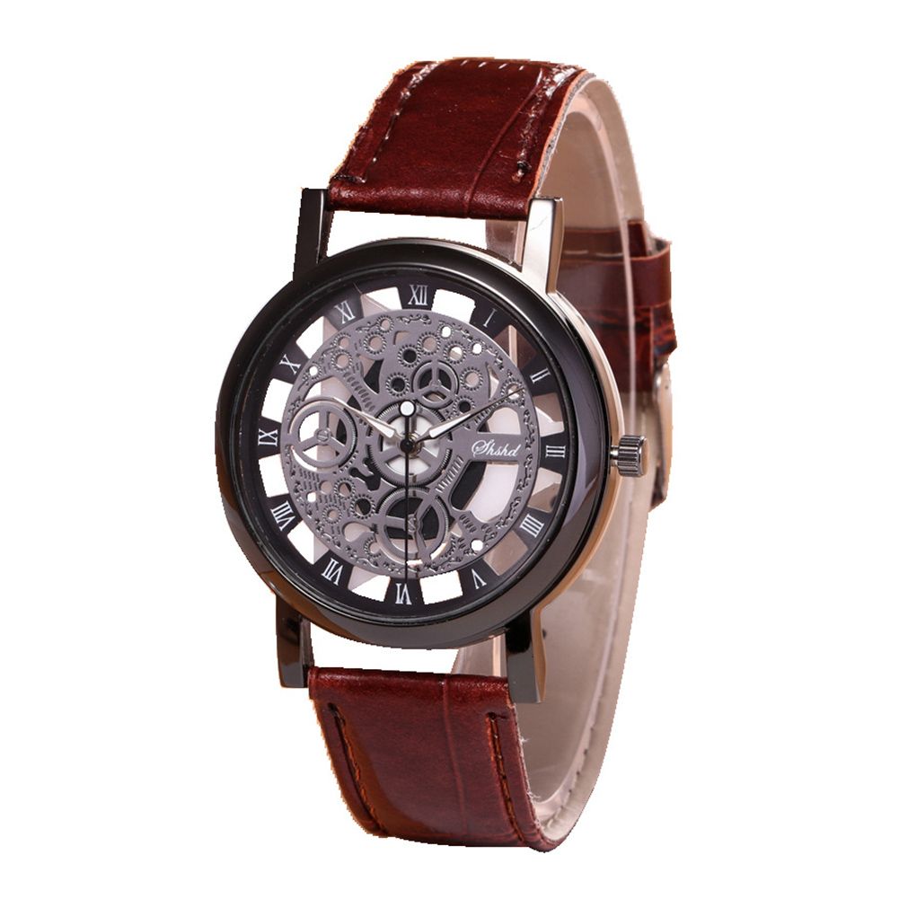 Men Fashion Business Roman Numerals Sports-Silver + Brown