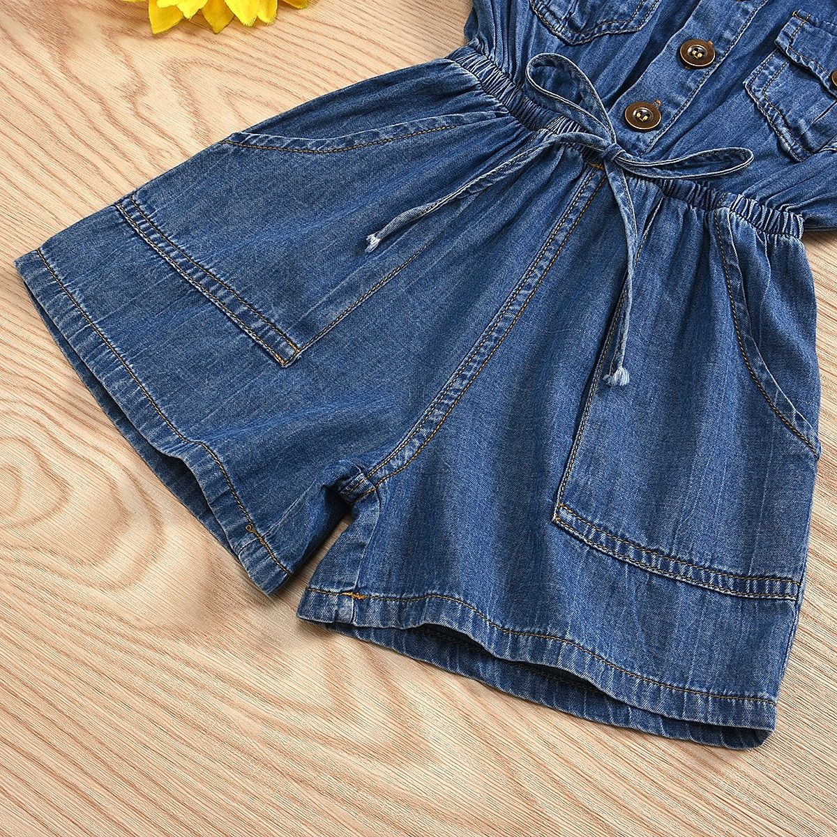 Casual Short-sleeved One-piece Children Denim Shorts Cotton (Color:Blue Size:90)