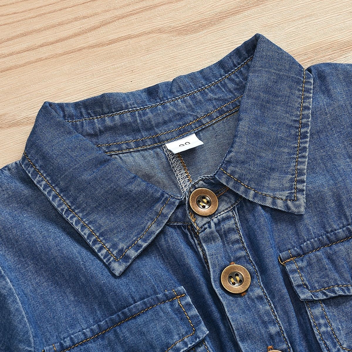 Casual Short-sleeved One-piece Children Denim Shorts Cotton (Color:Blue Size:90)