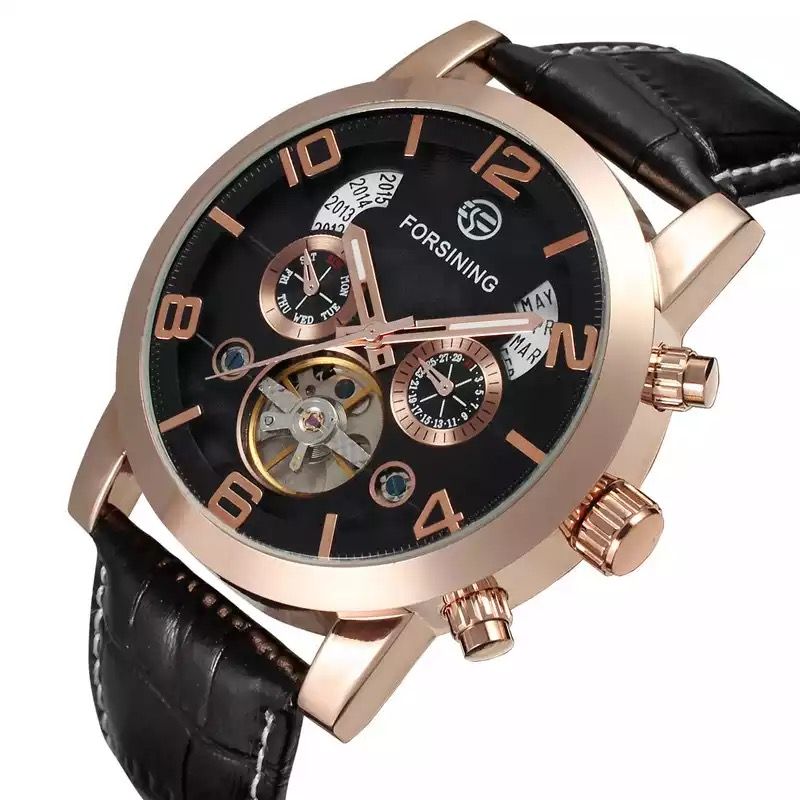 Black Luxury Leather Mechanical Top Quality Wrist Watch