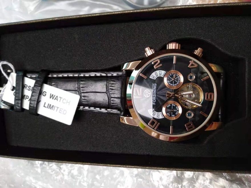 Black Luxury Leather Mechanical Top Quality Wrist Watch