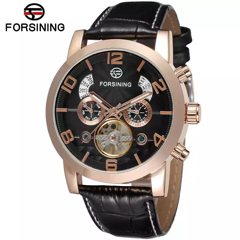 Black Luxury Leather Mechanical Top Quality Wrist Watch