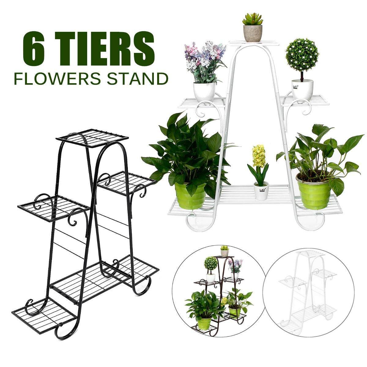 6 Layers Retro Iron Flower Stand Pot Plant Display Shelves Home Garden Decor White