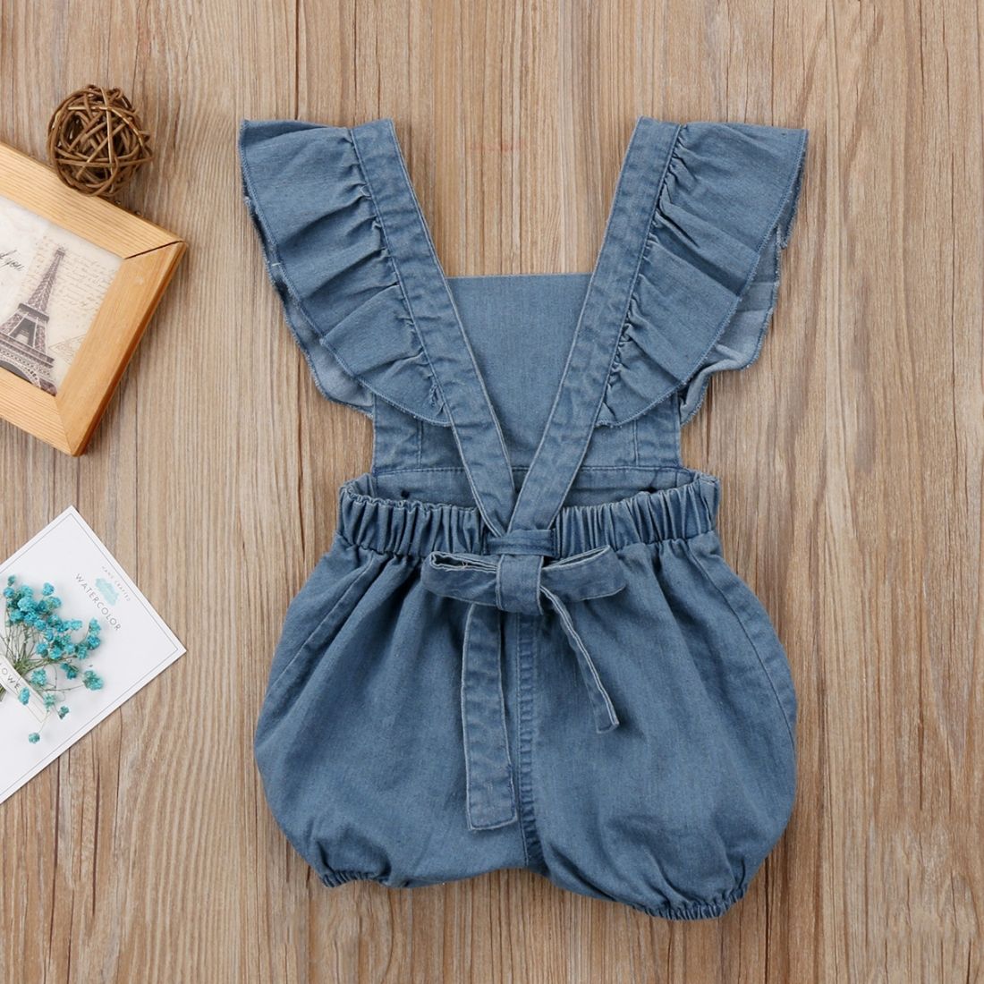 Summer Baby Girls Ruffles Denim Romper, 80cm(Blue)