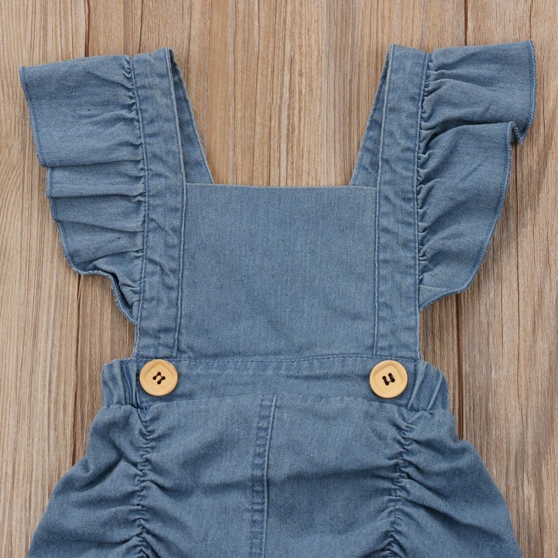 Summer Baby Girls Ruffles Denim Romper, 80cm(Blue)
