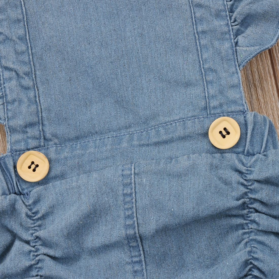 Summer Baby Girls Ruffles Denim Romper, 80cm(Blue)