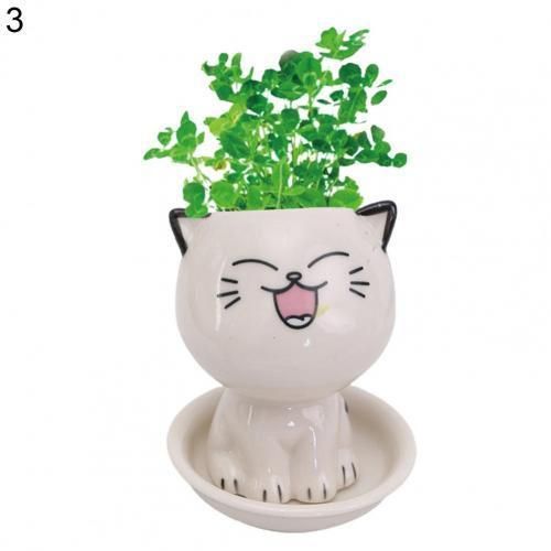 Mini Cat Shaped Ceramic Flowerpot Cartoon Cute Hand Desktop Potted Plant Pot Landscaping Decoration Desk Decorate Small Ornament
