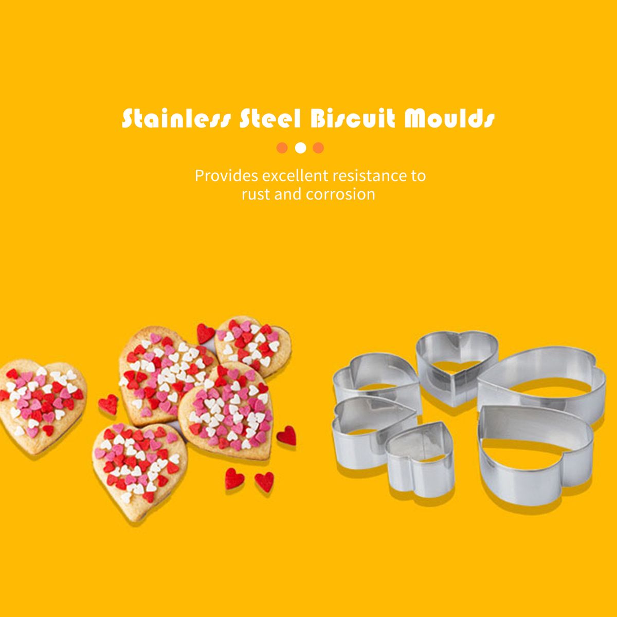 6Pcs Biscuit Mould Stainless Steel Heart Shaped Cookie