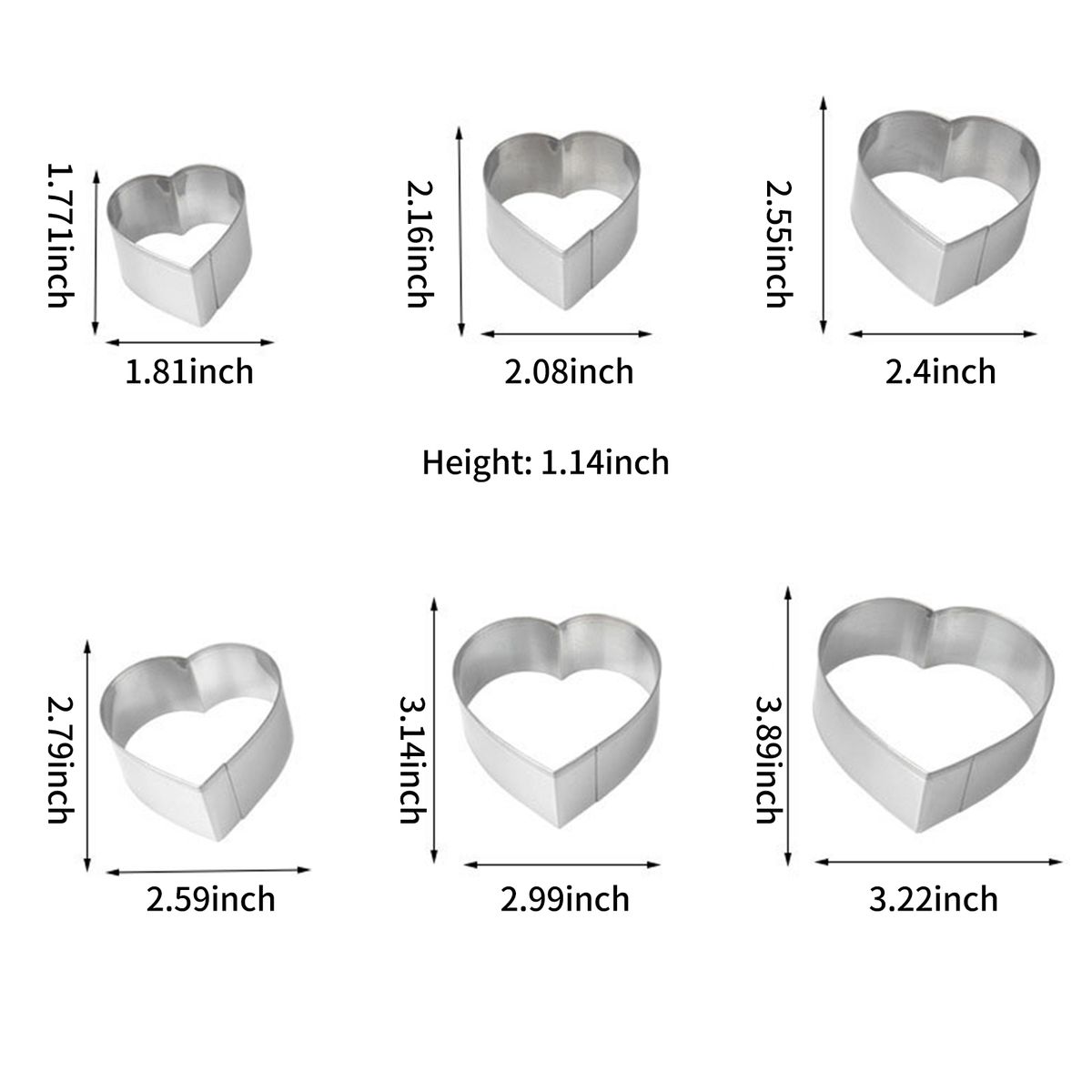 6Pcs Biscuit Mould Stainless Steel Heart Shaped Cookie