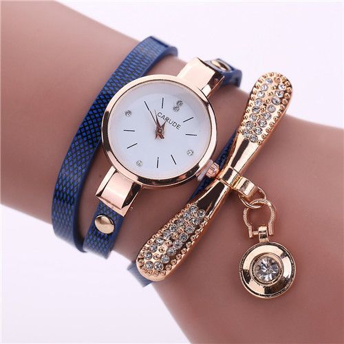 Ladies Thin Strap Pu Belt Diamond Dial Pendant Trend Ladies Bracelet Watch