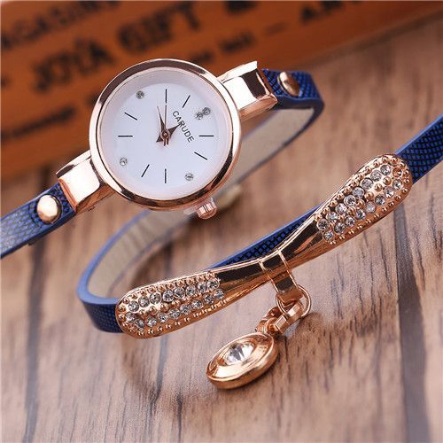 Ladies Thin Strap Pu Belt Diamond Dial Pendant Trend Ladies Bracelet Watch