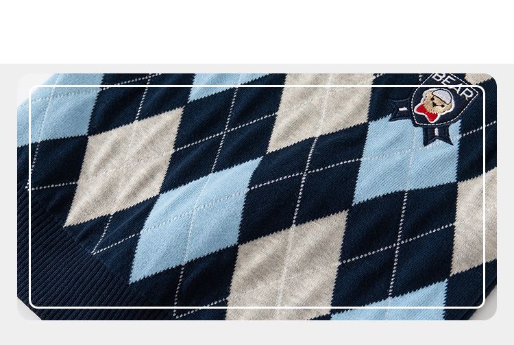 Spring Autumn Cotton Kids Plaid Pullover Sleeveless Sweaters Boys Vest-Navy