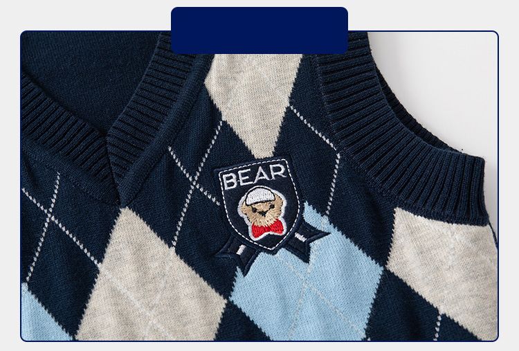 Spring Autumn Cotton Kids Plaid Pullover Sleeveless Sweaters Boys Vest-Navy