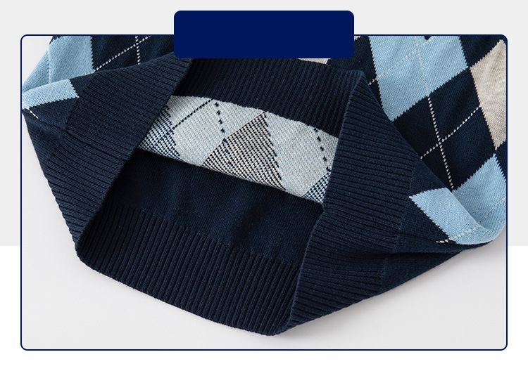 Spring Autumn Cotton Kids Plaid Pullover Sleeveless Sweaters Boys Vest-Navy