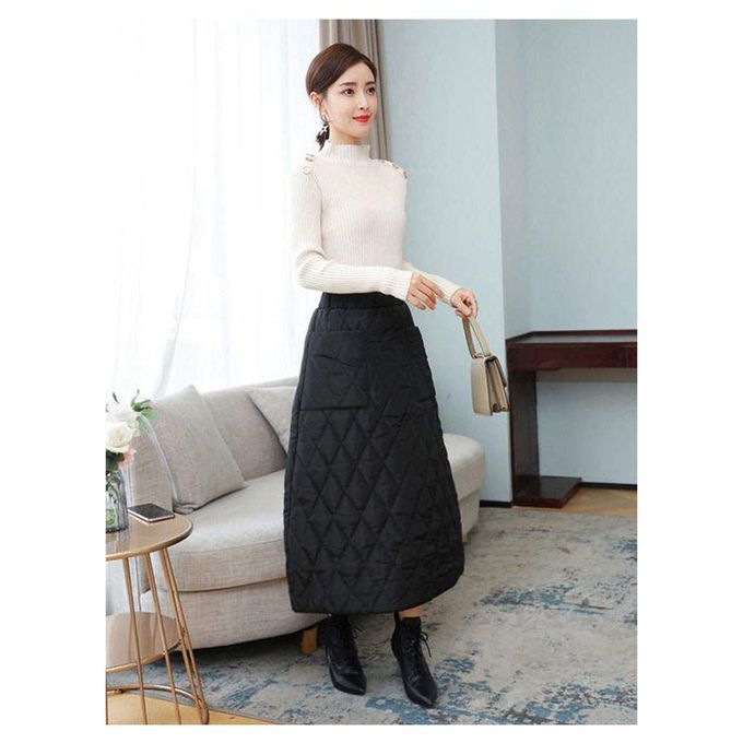 Slim Straight Down Cotton Skirt Black Lightweight XXL Check Pattern