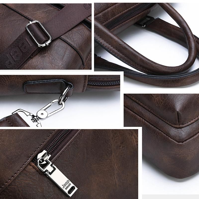 Jeep Business Bag - One Shoulder Handbag Crossbody Briefcase made of High-Quality PU Leather for Professionals - Messenger Shoulder Bag perfect for Daily Commute and Business Needs for men