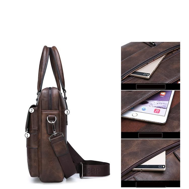 Jeep Business Bag - One Shoulder Handbag Crossbody Briefcase made of High-Quality PU Leather for Professionals - Messenger Shoulder Bag perfect for Daily Commute and Business Needs for men