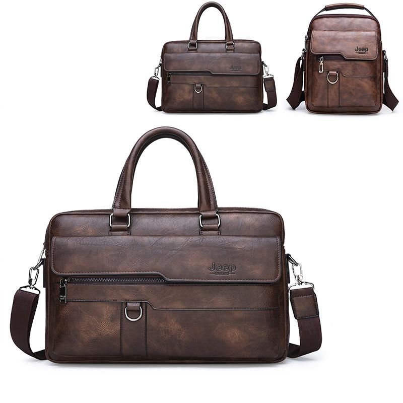 Jeep Business Bag - One Shoulder Handbag Crossbody Briefcase made of High-Quality PU Leather for Professionals - Messenger Shoulder Bag perfect for Daily Commute and Business Needs for men