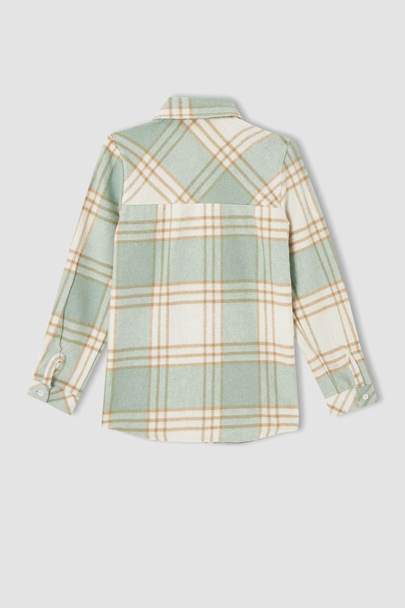 Girl - Oversize Fit Woven Long Sleeve Shirt - Green