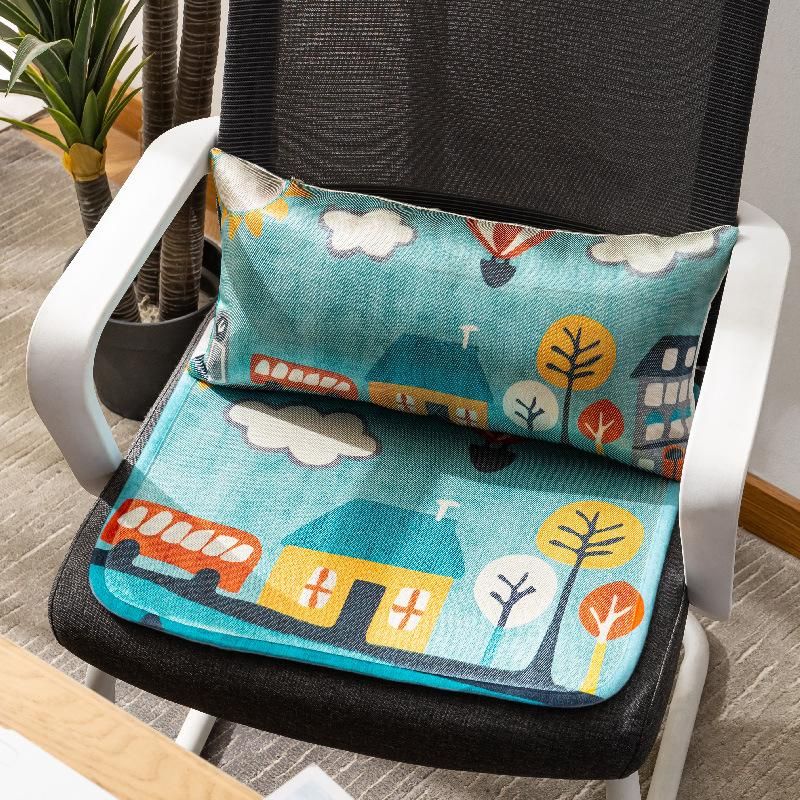 Summer Cool Ice-silky Polyester Seat Cushion and Lumbar Pillow Set