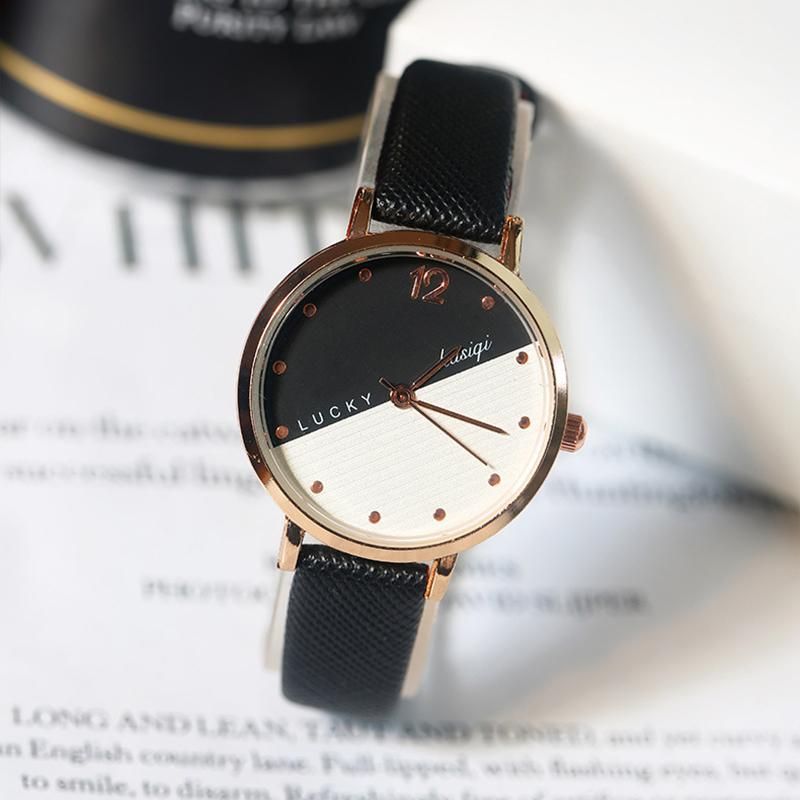 Small Fresh Rose Gold Watch Women Student Fashion Casual Leather Quartz Wrist Watch Female Trend Literature and Art Wristwatches black