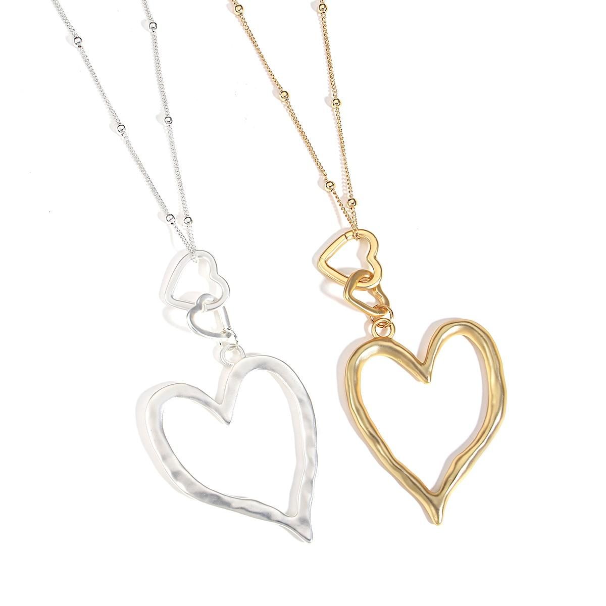 Amorcome Simple Irregular Triple Hearts Pendant Necklace Collar Adjustable Link Chain Necklace Valentine's Day Mothers Gifts