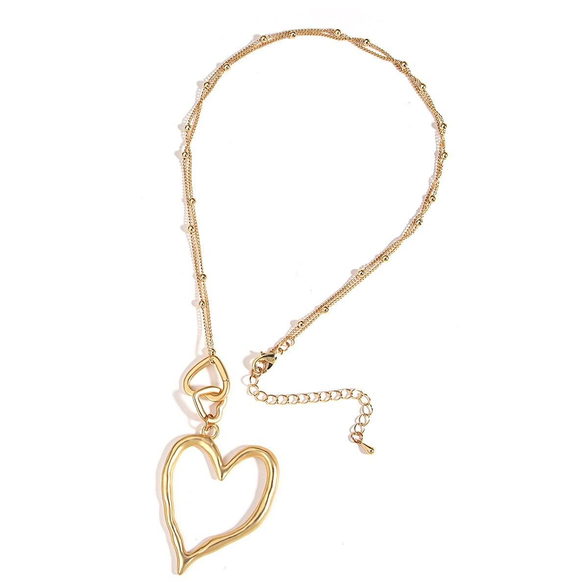 Amorcome Simple Irregular Triple Hearts Pendant Necklace Collar Adjustable Link Chain Necklace Valentine's Day Mothers Gifts