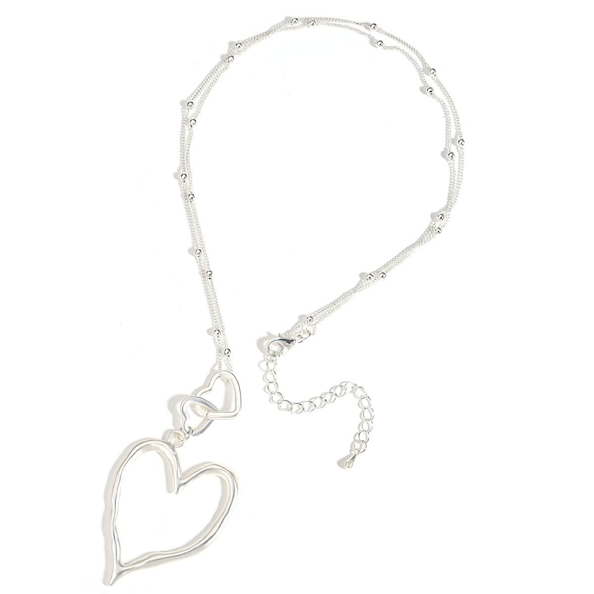Amorcome Simple Irregular Triple Hearts Pendant Necklace Collar Adjustable Link Chain Necklace Valentine's Day Mothers Gifts
