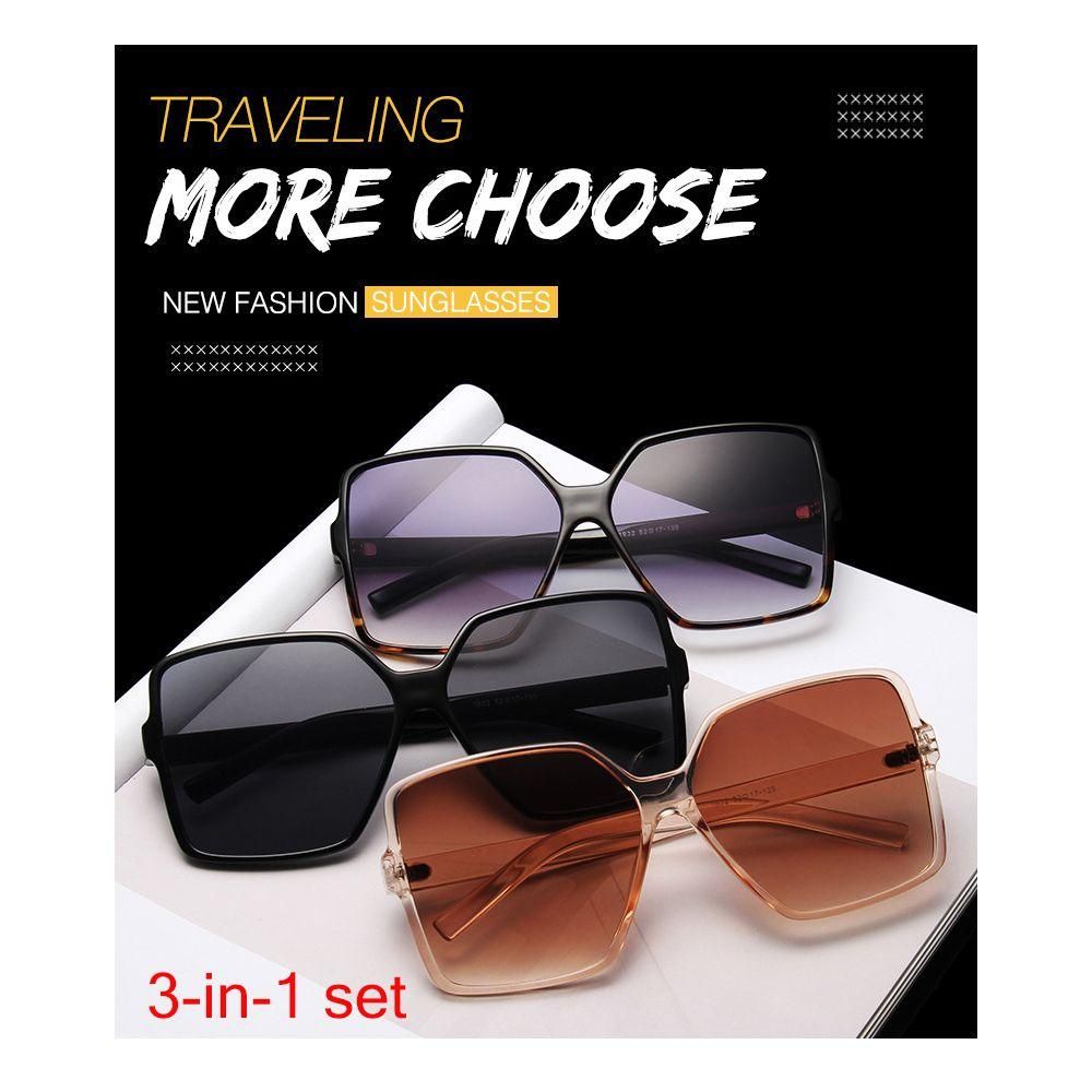 3-in-1 Set Ladies Fashion Travel Square Sunglasses Multi