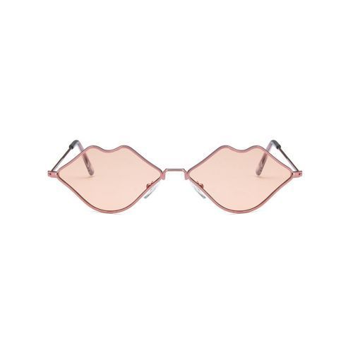 Ladies Trend Metal Personality Small Frame Lip Sunglasses Pink Lens