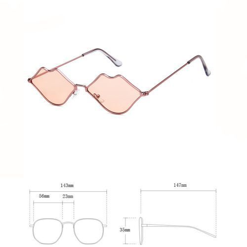 Ladies Trend Metal Personality Small Frame Lip Sunglasses Pink Lens