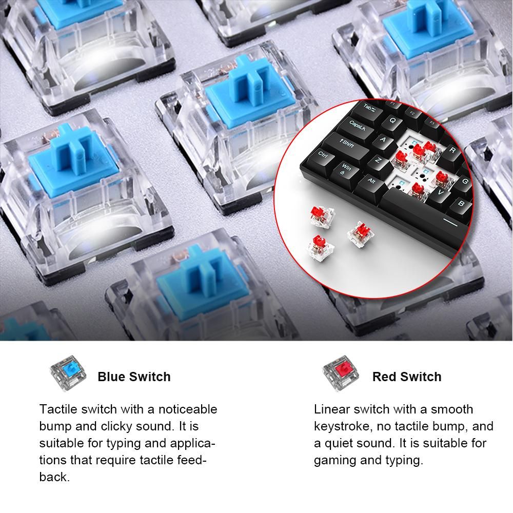 OUTEMU USB Wired 61-key Mechanical Keyboard LED Backlit Supports hot swap  Blue Switch / Red Switch