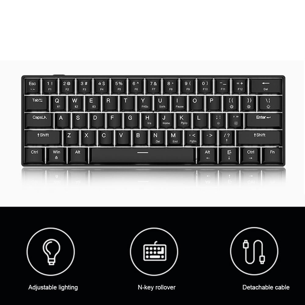 OUTEMU USB Wired 61-key Mechanical Keyboard LED Backlit Supports hot swap  Blue Switch / Red Switch
