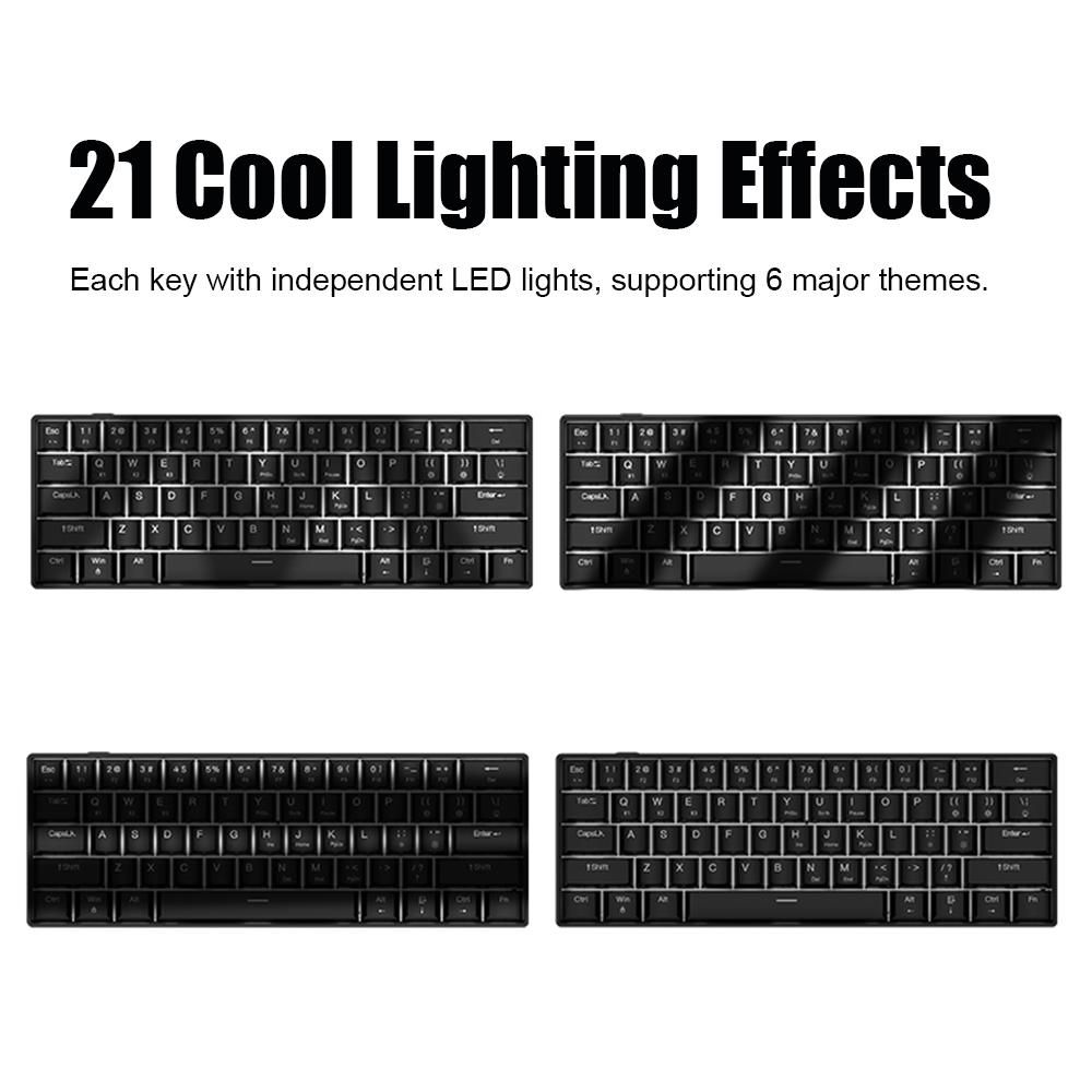 OUTEMU USB Wired 61-key Mechanical Keyboard LED Backlit Supports hot swap  Blue Switch / Red Switch